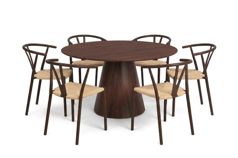 Siena spisegruppe rund 130 cm valnøtt med 6 Elysia spisestoler - Valnøtt - Møbler - Bord - Spisegruppe