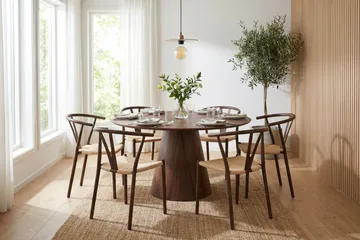 Siena spisegruppe rund 130 cm valnøtt med 6 Elysia spisestoler - Valnøtt - Møbler - Bord - Spisegruppe