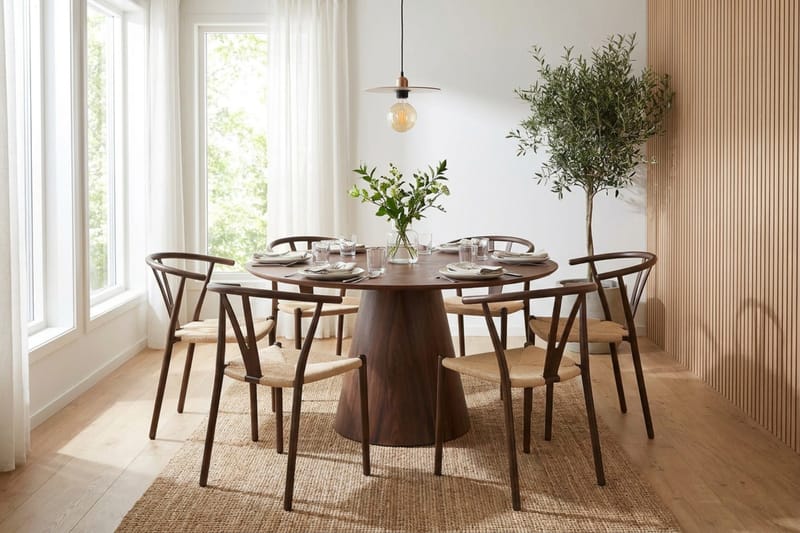 Siena spisegruppe rund 130 cm valnøtt med 6 Elysia spisestoler - Valnøtt - Møbler - Bord - Spisegruppe