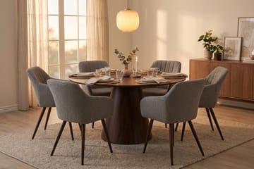 Siena spisegruppe rund 130 cm valnøtt med 6 Filippa spisestoler - Valnøtt - Møbler - Bord - Spisegruppe