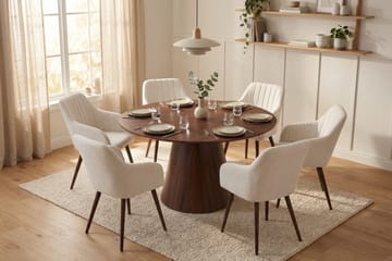 Siena spisegruppe rund 130 cm valnøtt med 6 Filippa spisestoler - Valnøtt - Møbler - Bord - Spisegruppe