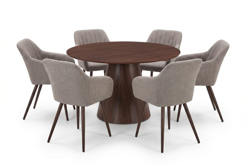 Siena spisegruppe rund 130 cm valnøtt med 6 Filippa spisestoler, Valnøtt