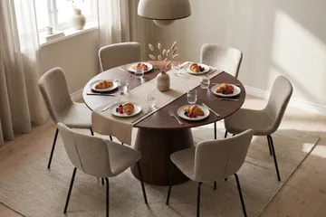 Siena spisegruppe rund 130 cm valnøtt med 6 Katy spisestoler - Valnøtt - Møbler - Bord - Spisegruppe