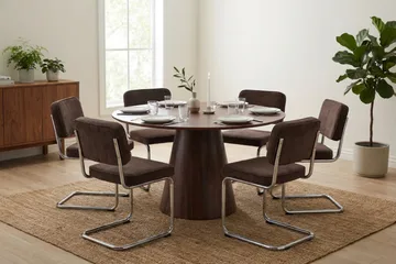 Siena spisegruppe rund 130 cm valnøtt med 6 Milva spisestoler - Valnøtt - Møbler - Bord - Spisegruppe