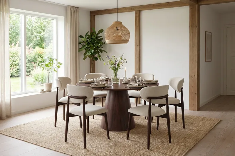 Siena spisegruppe rund 130 cm valnøtt med 6 Molly spisestoler - Valnøtt - Møbler - Bord - Spisegruppe