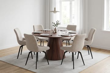 Siena spisegruppe rund 130 cm valnøtt med 6 Mora spisestoler - Valnøtt - Møbler - Bord - Spisegruppe