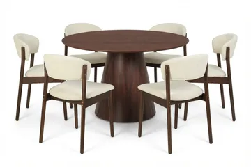 Siena spisegruppe rund 130 cm valnøtt med 6 Nala spisestoler - Valnøtt - Møbler - Bord - Spisegruppe