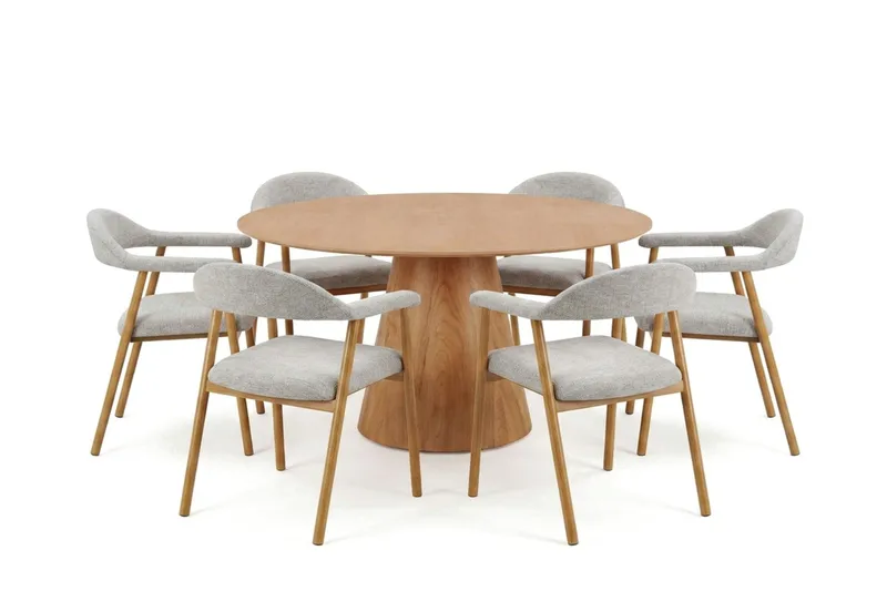 Siena spisegruppe rund 150 cm eik med 4 Ronja spisestoler, Eik