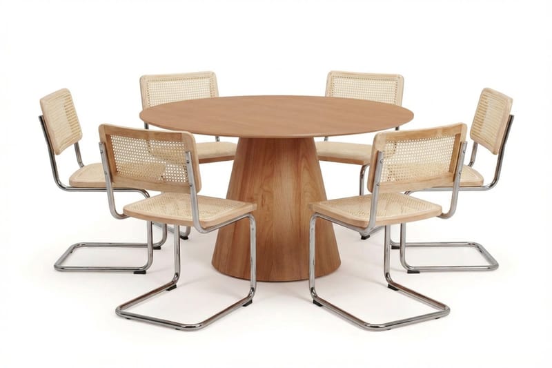 Siena spisegruppe rund 150 cm eik med 6 Build spisestoler, Eik