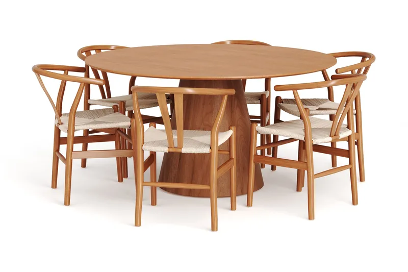 Siena Spisegruppe rund 150 cm Eik med 6 Dastoori spisestoler, Eik