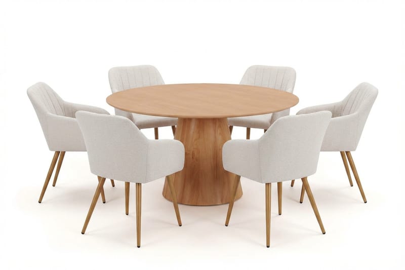 Siena spisegruppe rund 150 cm eik med 6 Filippa spisestoler, Eik