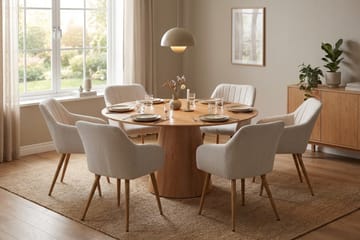 Siena spisegruppe rund 150 cm eik med 6 Filippa spisestoler - Eik - Møbler - Bord - Spisegruppe