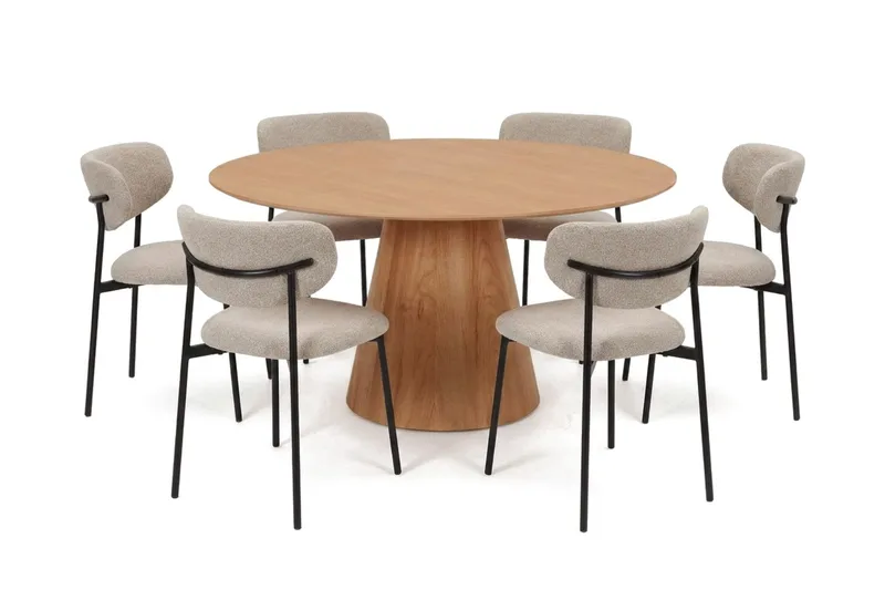 Siena spisegruppe rund 150 cm eik med 6 Lucy spisestoler, Eik