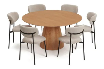 Siena spisegruppe rund 150 cm eik med 6 Lucy spisestoler - Eik - Møbler - Bord - Spisegruppe