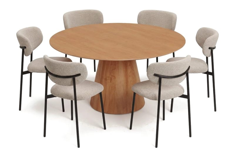 Siena spisegruppe rund 150 cm eik med 6 Lucy spisestoler - Eik - Møbler - Bord - Spisegruppe