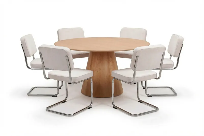 Siena spisegruppe rund 150 cm eik med 6 Milva spisestoler, Eik