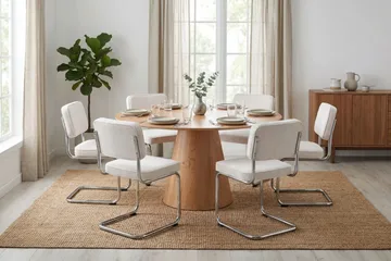 Siena spisegruppe rund 150 cm eik med 6 Milva spisestoler - Eik - Møbler - Bord - Spisegruppe