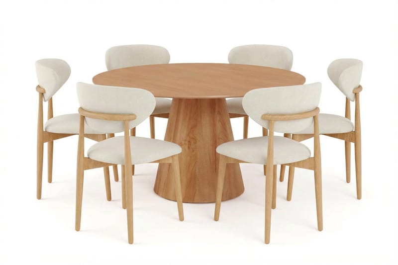 Siena spisegruppe rund 150 cm eik med 6 Molly spisestoler, Eik
