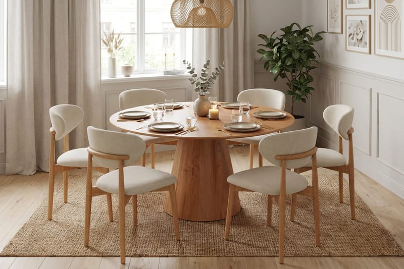 Siena spisegruppe rund 150 cm eik med 6 Molly spisestoler - Eik - Møbler - Bord - Spisegruppe