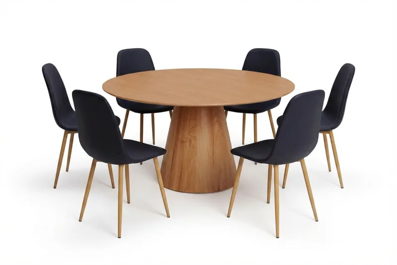 Siena spisegruppe rund 150 cm eik med 6 Nibe spisestoler, Eik