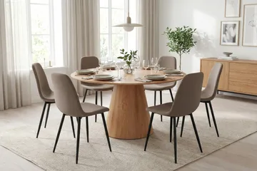 Siena spisegruppe rund 150 cm eik med 6 Nibe spisestoler - Eik - Møbler - Bord - Spisegruppe