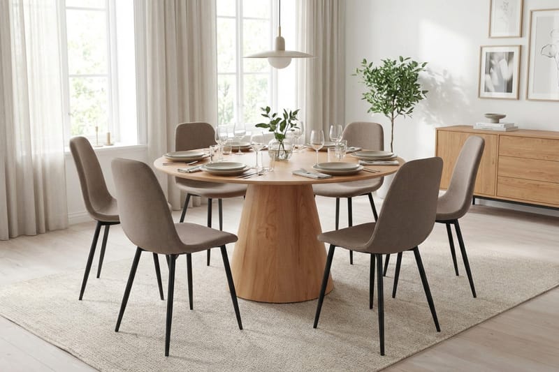 Siena spisegruppe rund 150 cm eik med 6 Nibe spisestoler - Eik - Møbler - Bord - Spisegruppe