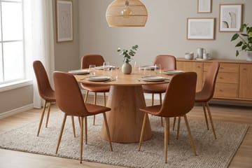 Siena spisegruppe rund 150 cm eik med 6 Nibe spisestoler - Eik - Møbler - Bord - Spisegruppe