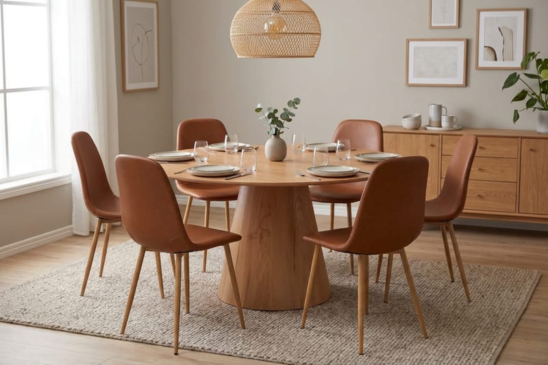 Siena spisegruppe rund 150 cm eik med 6 Nibe spisestoler - Eik - Møbler - Bord - Spisegruppe