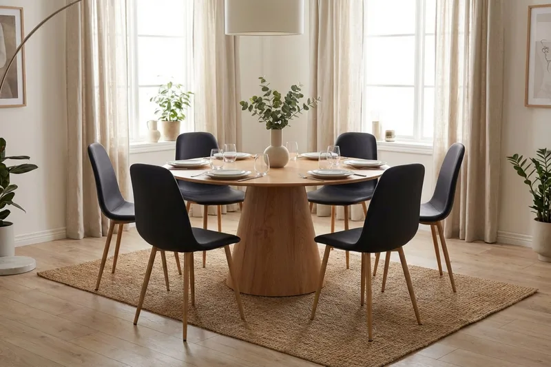 Siena spisegruppe rund 150 cm eik med 6 Nibe spisestoler - Eik - Møbler - Bord - Spisegruppe