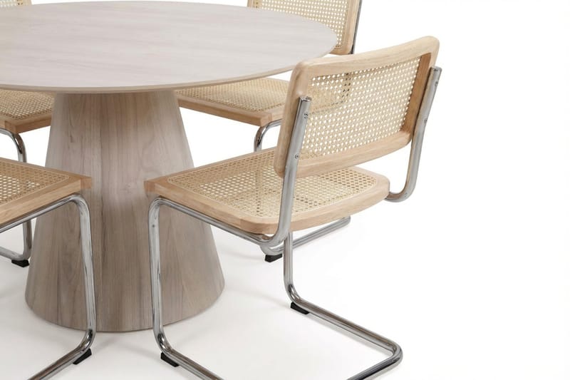 Siena spisegruppe rund 150 cm hvitlasert med 6 Build spisestoler - Hvitbeiset eik - Møbler - Bord - Spisegruppe
