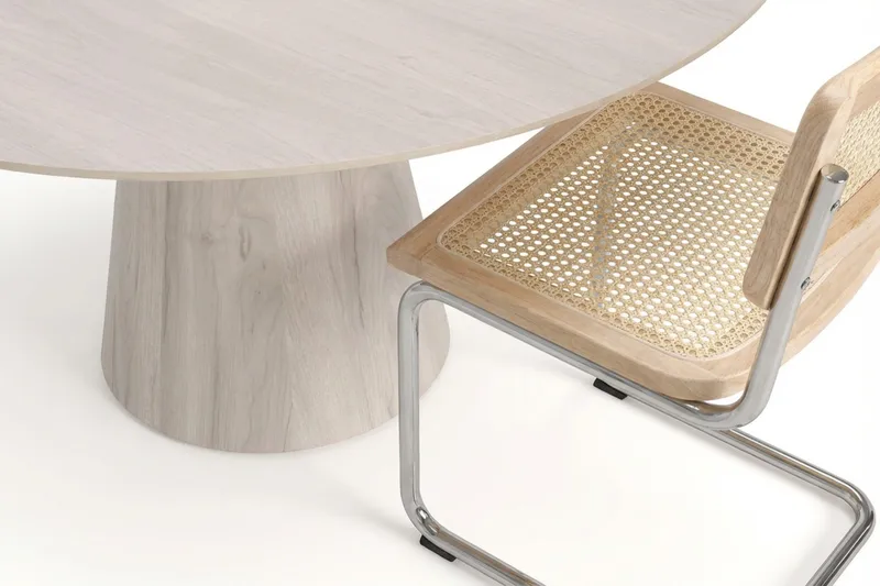 Siena spisegruppe rund 150 cm hvitlasert med 6 Build spisestoler - Hvitlasert/natur/krom - Møbler - Bord - Spisegruppe