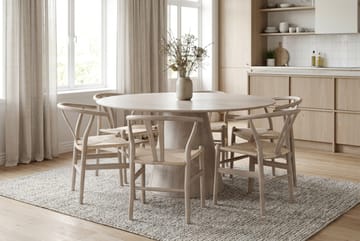 Siena Spisegruppe rund 150 cm Hvitlasert med 6 Dastoori spisestoler - Hvitlasert - Møbler - Bord - Spisegruppe