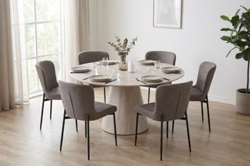 Siena spisegruppe rund 150 cm hvitlasert med 6 Elsie spisestoler - Hvitlasert/brun - Møbler - Bord - Spisegruppe