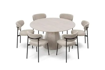Siena spisegruppe rund 150 cm hvitlasert med 6 Lucy spisestoler - Hvitbeiset eik - Møbler - Bord - Spisegruppe