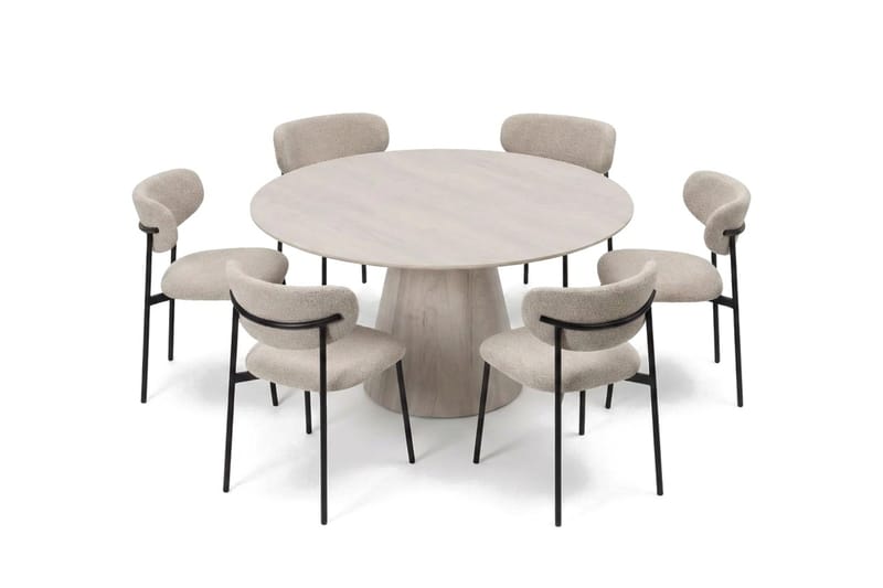 Siena spisegruppe rund 150 cm hvitlasert med 6 Lucy spisestoler - Hvitbeiset eik - Møbler - Bord - Spisegruppe