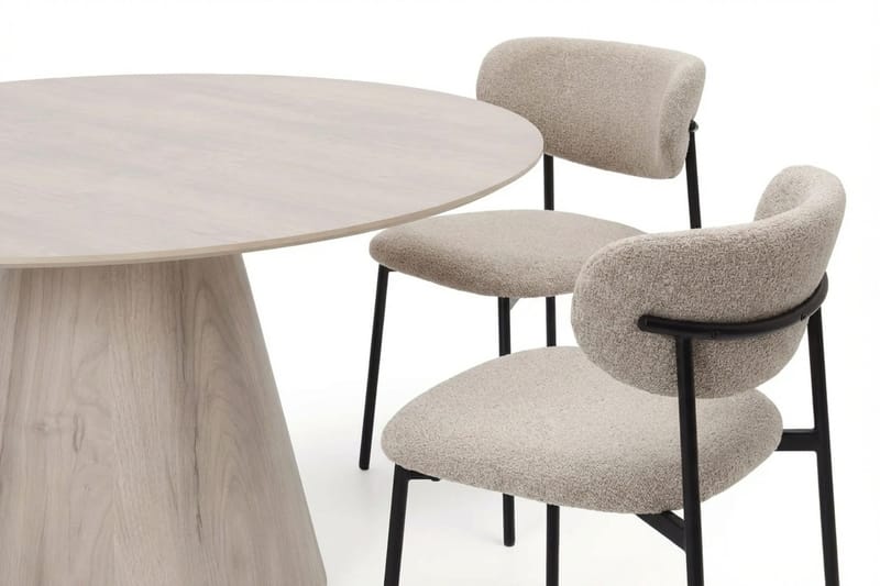 Siena spisegruppe rund 150 cm hvitlasert med 6 Lucy spisestoler - Hvitbeiset eik - Møbler - Bord - Spisegruppe
