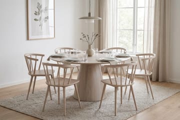 Siena spisegruppe rund 150 cm hvitlasert med 6 Tyrö spisestoler - Hvitlasert - Møbler - Bord - Spisegruppe