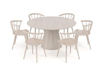 Siena spisegruppe rund 150 cm hvitlasert med 6 Tyrö spisestoler - Hvitlasert - Møbler - Bord - Spisegruppe