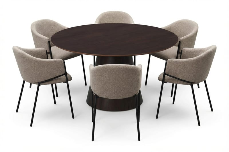 Siena spisegruppe rund 150 cm røkt eik med 6 Filip spisestoler, Røkt eik