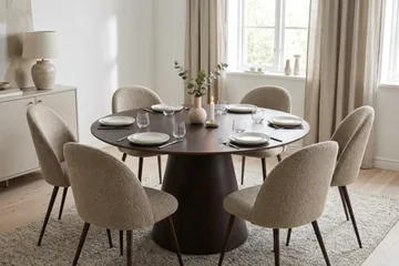 Siena spisegruppe rund 150 cm røkt eik med 6 Nibe Plus spisestoler - Røkt eik - Møbler - Bord - Spisegruppe