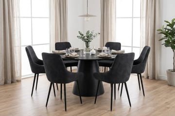Siena Spisegruppe rund 150 cm Svart med 6 Alsarp spisestoler - Svart - Møbler - Bord - Spisegruppe