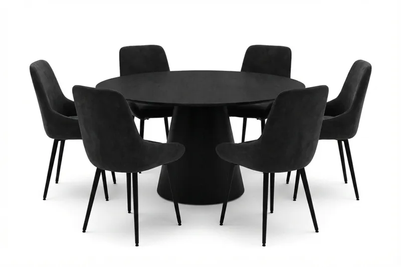 Siena Spisegruppe rund 150 cm Svart med 6 Alsarp spisestoler, Svart