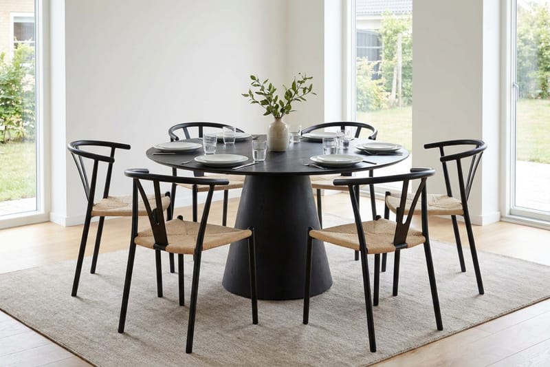 Siena spisegruppe rund 150 cm svart med 6 Elysia spisestoler - Svart - Møbler - Bord - Spisegruppe