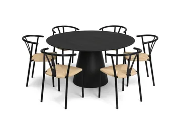 Siena spisegruppe rund 150 cm svart med 6 Elysia spisestoler - Svart - Møbler - Bord - Spisegruppe