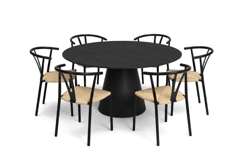 Siena spisegruppe rund 150 cm svart med 6 Elysia spisestoler - Svart - Møbler - Bord - Spisegruppe