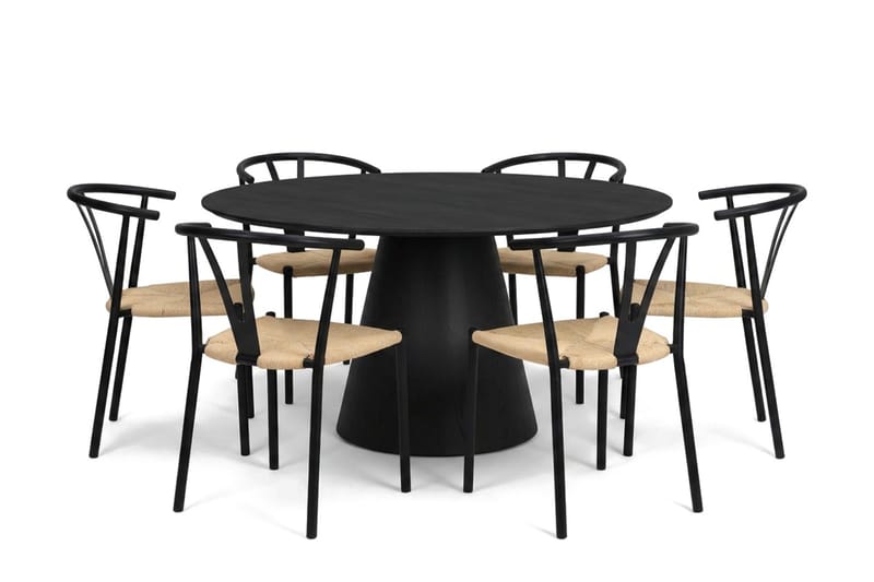 Siena spisegruppe rund 150 cm svart med 6 Elysia spisestoler, Svart