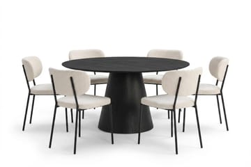 Siena Spisegruppe rund 150 cm Svart med 6 Gemmiano spisestoler - Svart - Møbler - Bord - Spisegruppe