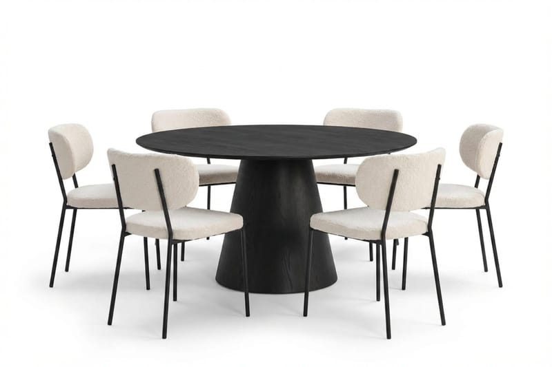 Siena Spisegruppe rund 150 cm Svart med 6 Gemmiano spisestoler, Svart