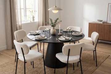 Siena Spisegruppe rund 150 cm Svart med 6 Gemmiano spisestoler - Svart - Møbler - Bord - Spisegruppe