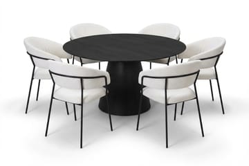 Siena spisegruppe rund 150 cm svart med 6 Karol spisestoler - Svart - Møbler - Bord - Spisegruppe